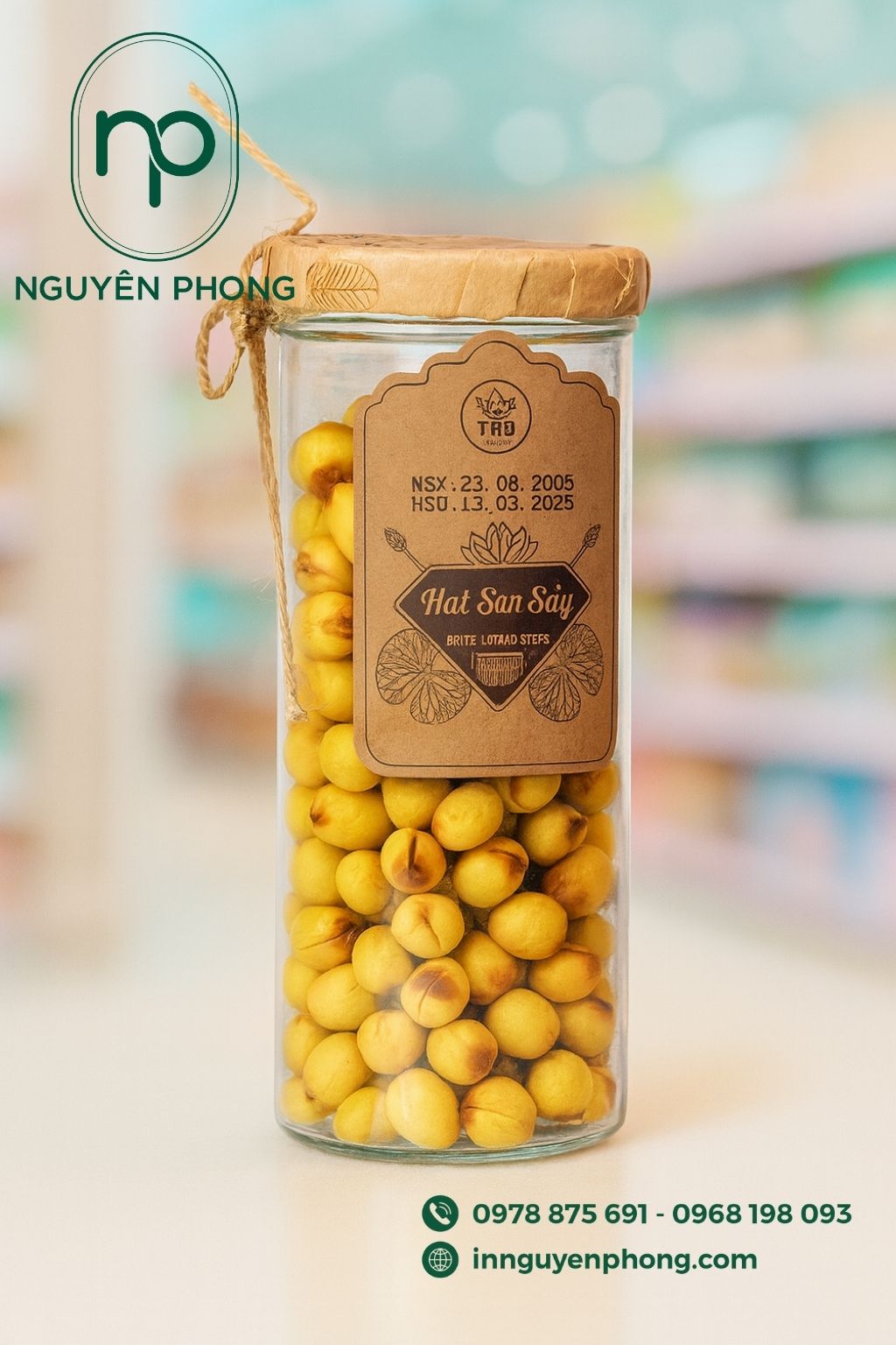 Mẫu tem nhãn hạt sen sấy kraft nâu 